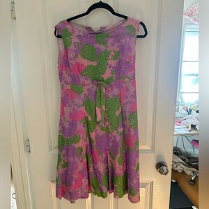 Vintage Floral Midi Dress - Purple and Green